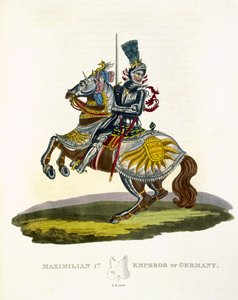 Maximiliano I, rei da Alemanha e imperador do Sacro Império Romano (1459-1519) 1498, da Ancient Armor por Samuel Rush Meyrick, 1824 de English School