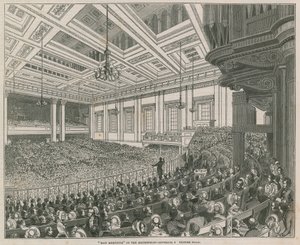 Reuniões de maio na metrópole, interior de Exeter Hall de English School