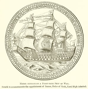 Medalha exibindo um navio de guerra de primeira classe de English School