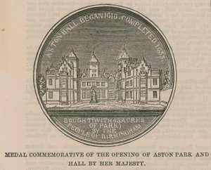 Medalha comemorativa da abertura do Aston Park e Hall por Sua Majestade de English School