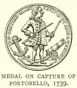 Medalha sobre Capturado de Portobello, 1739 de English School