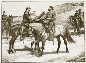 Encontro de Garibaldi e Victor Emmanuel, ilustração da História Ilustrada de Cassells da Inglaterra (foto sépia) de English School