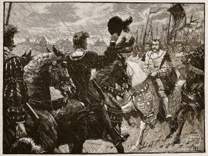 Encontro de Henrique e do Imperador Maximiliano, ilustração da História Ilustrada de Cassells da Inglaterra (foto em sépia) de English School