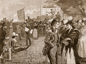 Reunião de lavadeiras no Hyde Park, 1891, ilustração da história ilustrada de Cassells da Inglaterra (foto sépia) de English School