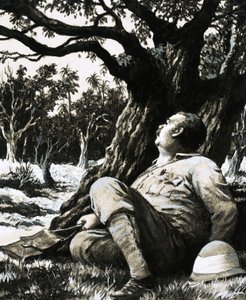 Melton Prior preso por um franco-atirador durante o ataque britânico a Minhla na Birmânia de English School