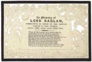 Cartão Memorial em memória de Lord Raglan de English School