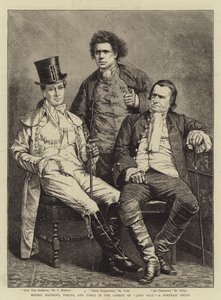Mensageiros Mathews, Phelps e Toole na Comédia de "John Bull", um Grupo de Retratos (gravura) de English School