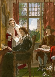 Milton ditando "Samson Agonistes" (gravura colorida) de English School