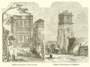 Local de nascimento de Milton, Westminster. Burial-lugar de Miltons, Cripplegate de English School
