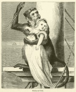 Macaco e criança (gravura) de English School