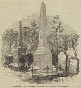 Monumento a Defoe recentemente erguido em Bunhill-Field Burying-Ground (gravura) de English School