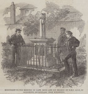 Monumento à Memória do Capitão Boyd e Seis Marinheiros de HMS Ajax, no Monkstown Churchyard, perto de Kingstown (gravura) de English School