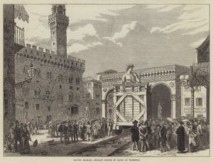A deslocação da estátua de David de Miguel Ângelo em Florença (gravura) de English School