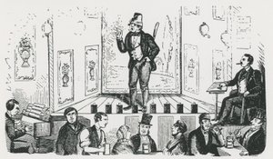 Mr George, o cantor irlandês, aparecendo no Borough Music Hall, na Union Street, Southwark de English School