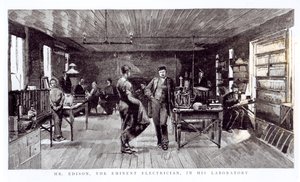 Sr. Edison (1847-1931), o eminente eletricista, em seu laboratório de English School