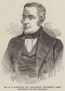 Sr. G A Hamilton, Deputado da Universidade de Dublin, Secretário Adjunto do Tesouro (gravura) de English School