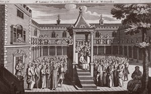 Sr. Latimer pregando diante do rei Edward VI em Westminster, ilustração de Foxes Martyrs c.1703 de English School