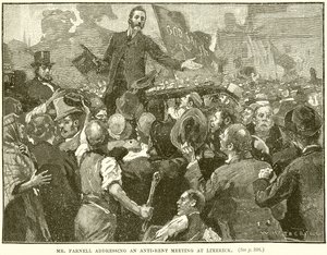 Sr. Parnell discursando em uma reunião anti-aluguel em Limerick de English School