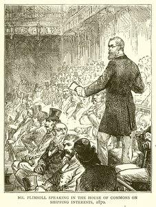 Sr. Plimsoll falando na Câmara dos Comuns sobre os interesses de embarque, 1870