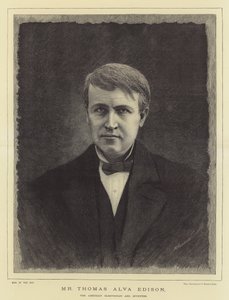 Sr. Thomas Alva Edison, o eletricista e inventor americano (gravura) de English School