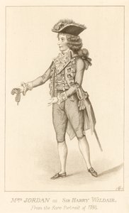 Sra. Jordan como Sir Harry Wildair do raro retrato de 1788 de English School