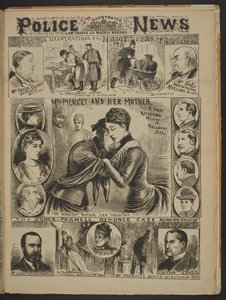 "A Sra. Piercey e a sua mãe. Um encontro muito afetuoso na prisão de Holloway. Estou inocente, mãe. Estou inocente", Illustrated Police News, 22 de novembro de 1890 (papel de jornal) de English School