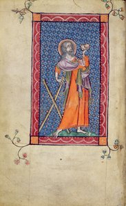 Ms 1-2005, f.1v: Santo André, miniatura do Saltério de Macclesfield, Uso de Sarum, East Anglia, c.1330 de English School