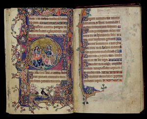 Ms 1-2005, ff.161v-162r: O Pai e Filho, historiated D inicial do Saltério Macclesfield, Uso de Sarum, East Anglia, c.1330 de English School