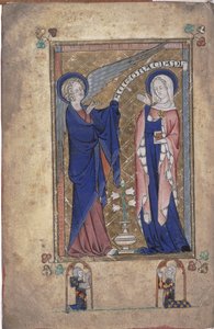 Ms 242 Folio 2v, Anunciação à Virgem, das Horas Grey-Fitzpayne de English School