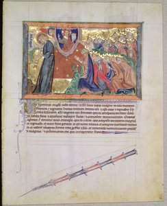 Sra. LA 139-Lisboa fol.28 O 7º anjo sopra a sua trombeta e os 24 Anciões a adorar a Deus, do Apocalipse Gulbenkian, c.1265-70 de English School
