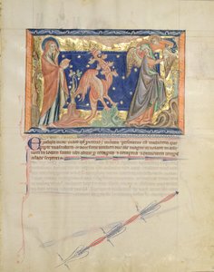 Sra. LA 139-Lisboa fol.31 São João vendo um anjo ajudar a mulher a escapar do dragão vermelho, do Apocalipse Gulbenkian, c.1265-70 de English School
