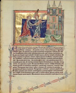 Desconhecida LA 139-Lisboa fol.74 Anjo mostrando a Nova Jerusalém a São João Evangelista, do Apocalipse de Gubenkian, c.1265-70 de English School