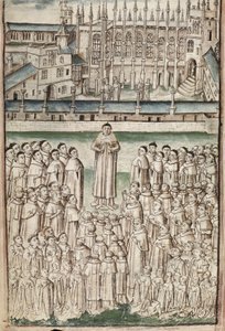 Ms. New Coll 288, f3v. (Manuscrito de Chaundler), Life of William of Wykeham por Thomas Chaundler (caneta e tinta e têmpera sobre velino) de English School