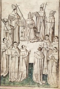 Ms. New Coll 288, f4r. (Manuscrito de Chaundler), Life of William of Wykeham por Thomas Chaundler (caneta e tinta e têmpera sobre velino) de English School