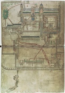 Ms R 171 f.285 Planta da Catedral de Canterbury e do sistema de encanamento, do 