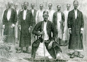 Mtesa, o imperador de Uganda e outros chefes (litho) (bw photo) de English School