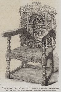 "Cadeira de Nossa Senhora", no Castelo de Corby, anteriormente pertencente à Condessa de Derwestwater (gravura) de English School