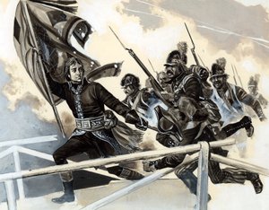 Napoleão liderando seu exército através da ponte em Lodi. de English School