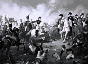Napoleão triunfa na Batalha de Austerlitz (guache no papel) de English School