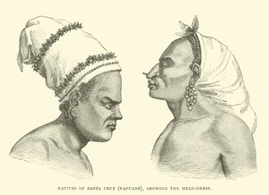 Nativos de Santa Cruz, Papuans, mostrando o head-dress de English School