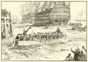 Nelson embarca sua Flagship em Portsmouth (tinta no papel) de English School