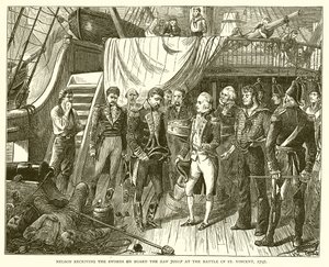 Nelson recebendo as espadas a bordo do San Josef na Batalha de São Vicente, 1797