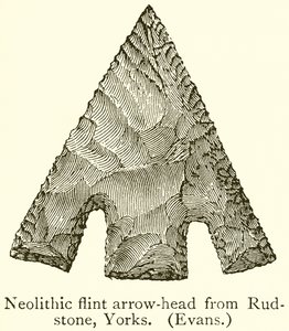 Flecha de cabeça de sílex neolítico de Rudstone, Yorks. (Evans) de English School