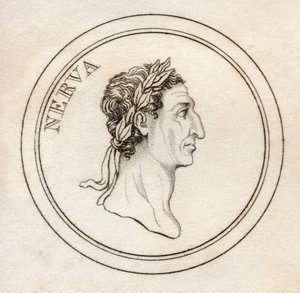 Nerva Caesar Augustus, do &39;Crabb&39;s Historical Dictionary&39;, publicado em 1825 (lito) de English School