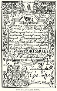 Papel-moeda da Nova Inglaterra (gravura) de English School