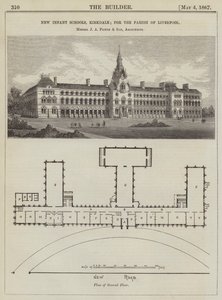 Escolas Infantis Novas, Kirkdale; para a Paróquia de Liverpool, os Senhores J A Picton e Filho, Arquitectos (gravura) de English School