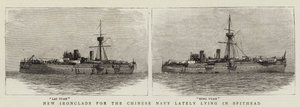 Novo Ironclads para a Marinha chinesa recentemente deitado em Spithead (gravura) de English School