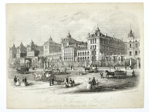 Novo St. Thomass Hospital, inaugurado por Sua Majestade a Rainha 1871, pub. JT Wood de English School