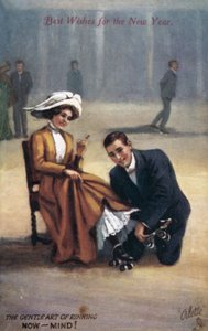 Cartão de Ano Novo com patinadores (cor litho) de English School