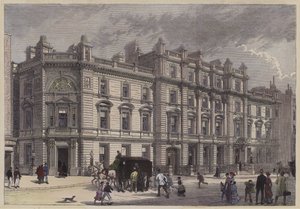 Novo tribunal e delegacia de polícia, Bow Street, Londres, c1880 (gravura colorida) de English School